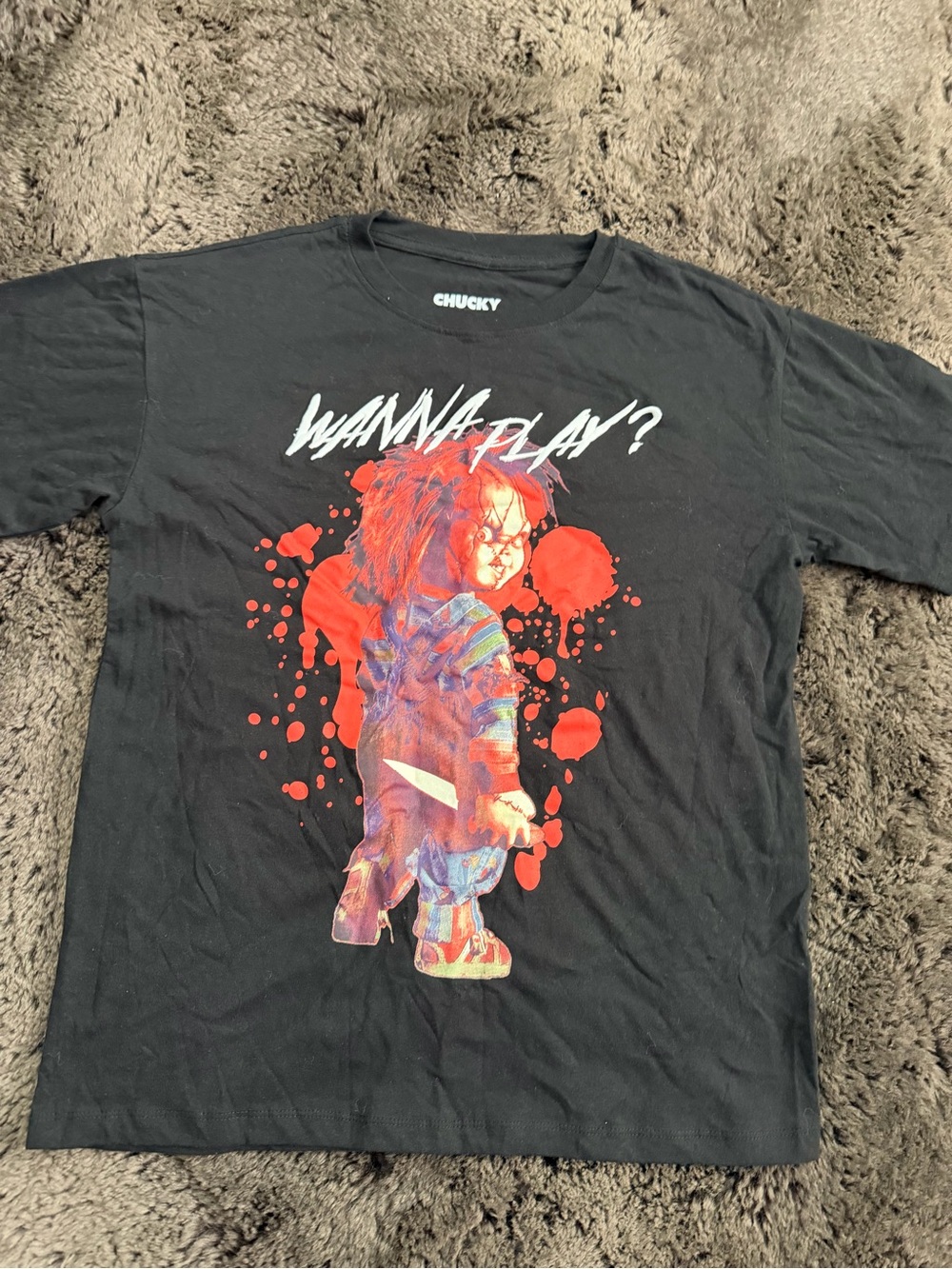 "Wanna Play?" Graphic Tee Shirt - Black Size S